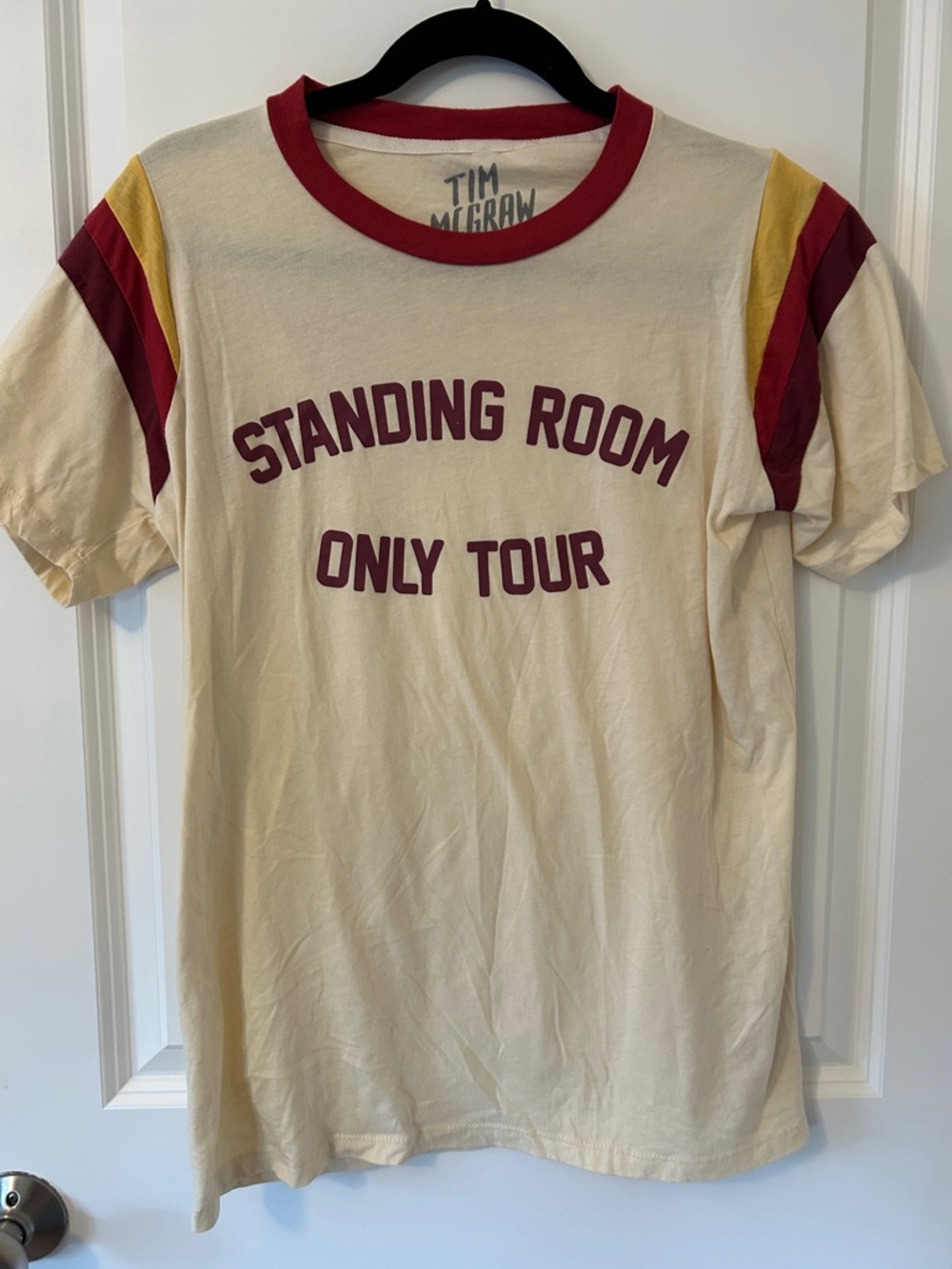 macgraw Cream Ringer Tee with Burgundy & Yellow Accents